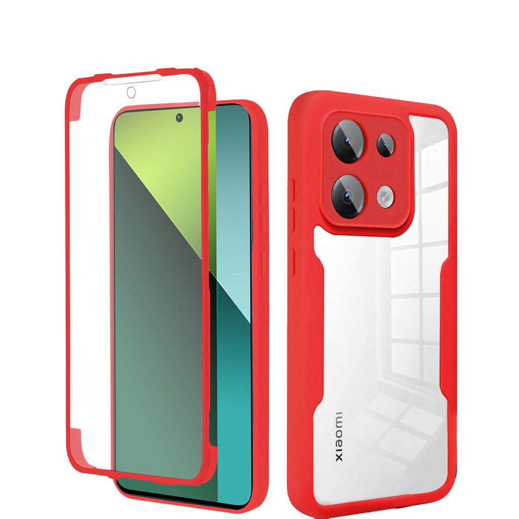 360° Grad Hülle Xiaomi Redmi Note 13 Pro 5G mit Integriertem Displayschutz Rot