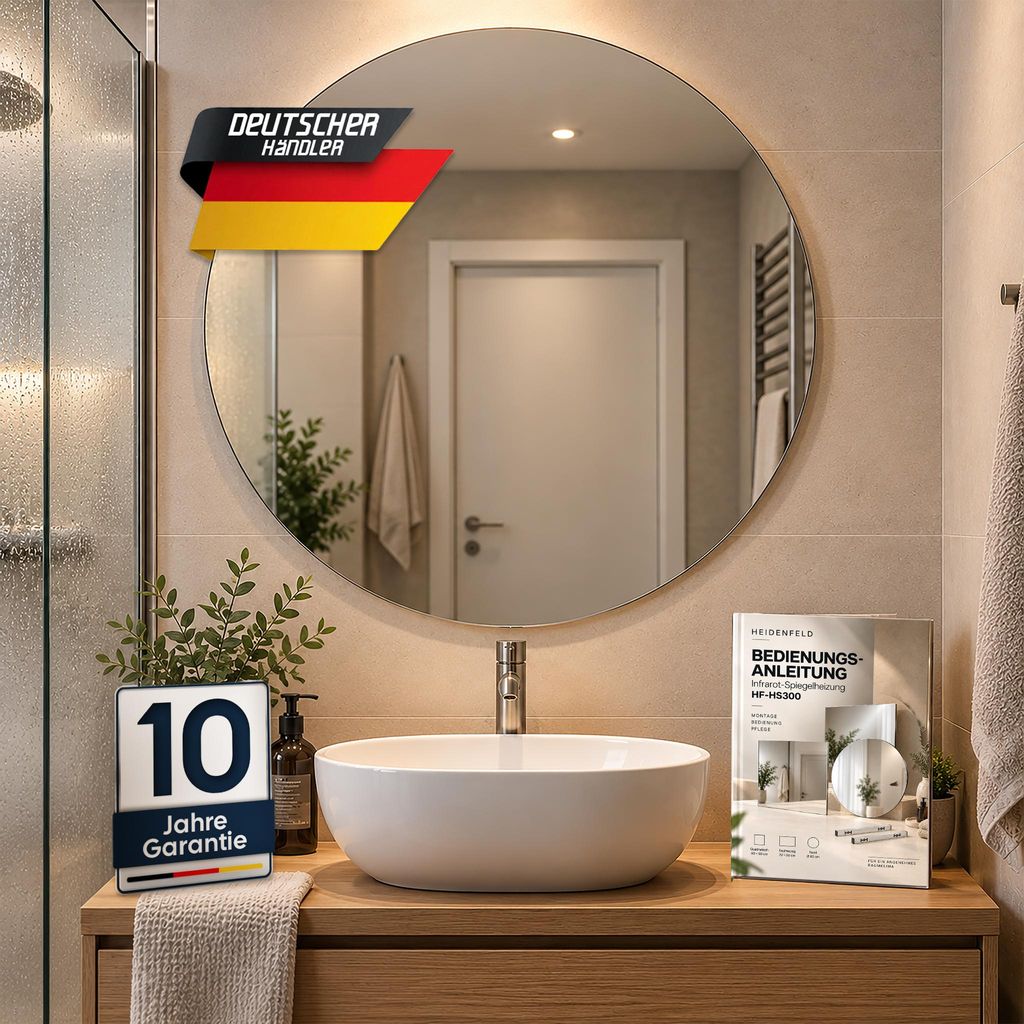 Heidenfeld Infrarot Spiegelheizung | Wandspiegel mit Produktbild 