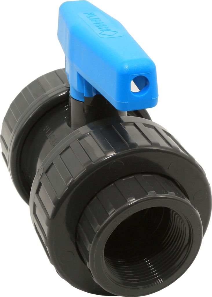 HAF PVC 2 Wege Kugelhahn mit 2" | Innengewinde x Innengewinde | Absperrhahn aus grauem PVC-U | PN16 für PVC Verrohrung, Rohrleitung, Pool & Teich