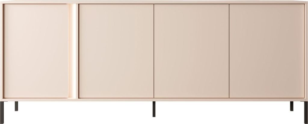 Skandinavisches Sideboard mit LED Beleuchtung – Moderne Kommode 203x81x40 cm Beige – viel Stauraum – Minimalistische Push-to-Open Türen – ...