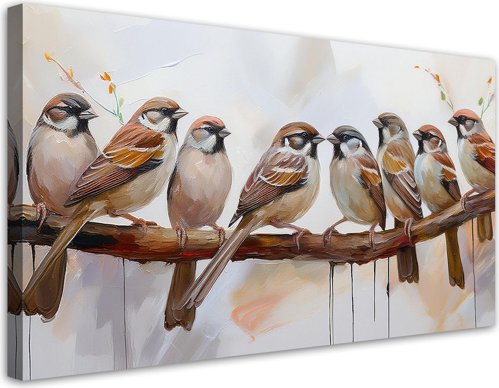 Leinwandbild Vögel auf einem Ast Braune 80x40 Feeby Beige bild für die wand bereit zum aufhängen