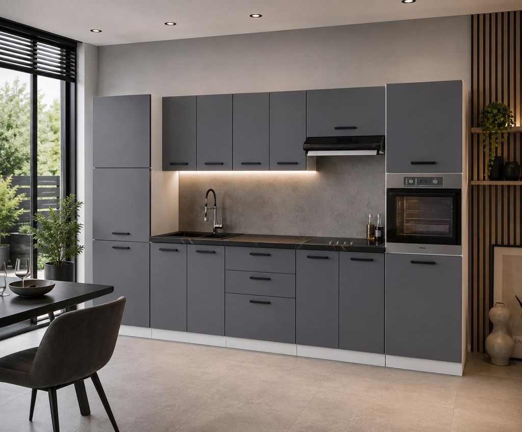 ULWEHOME | Küchenzeile 320 cm Anthrazit, Küchenmöbel-Set Produktbild  KI-generiertes Bild