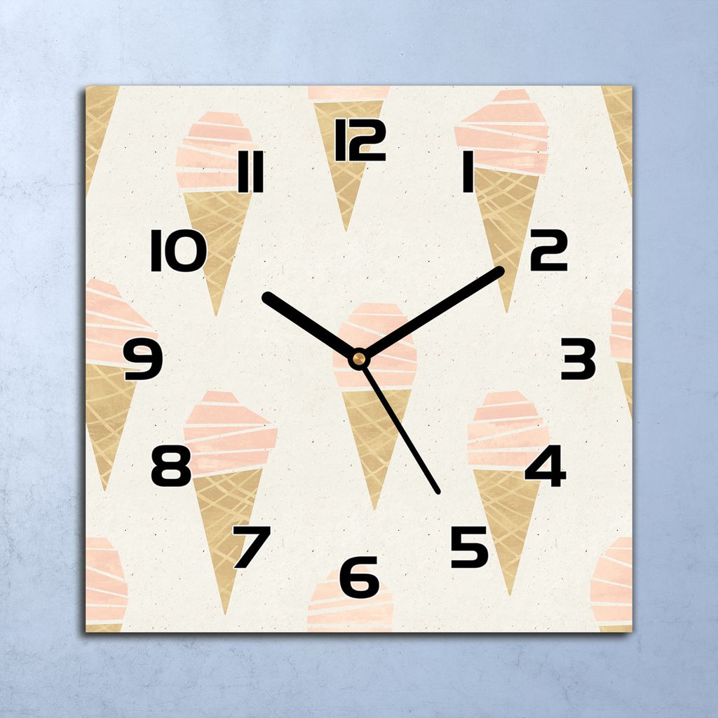 Wanduhr Echt-Glas-Küchenuhr Rosa Eiscreme Quarz Lautlos 30x30 Deko Bilder
