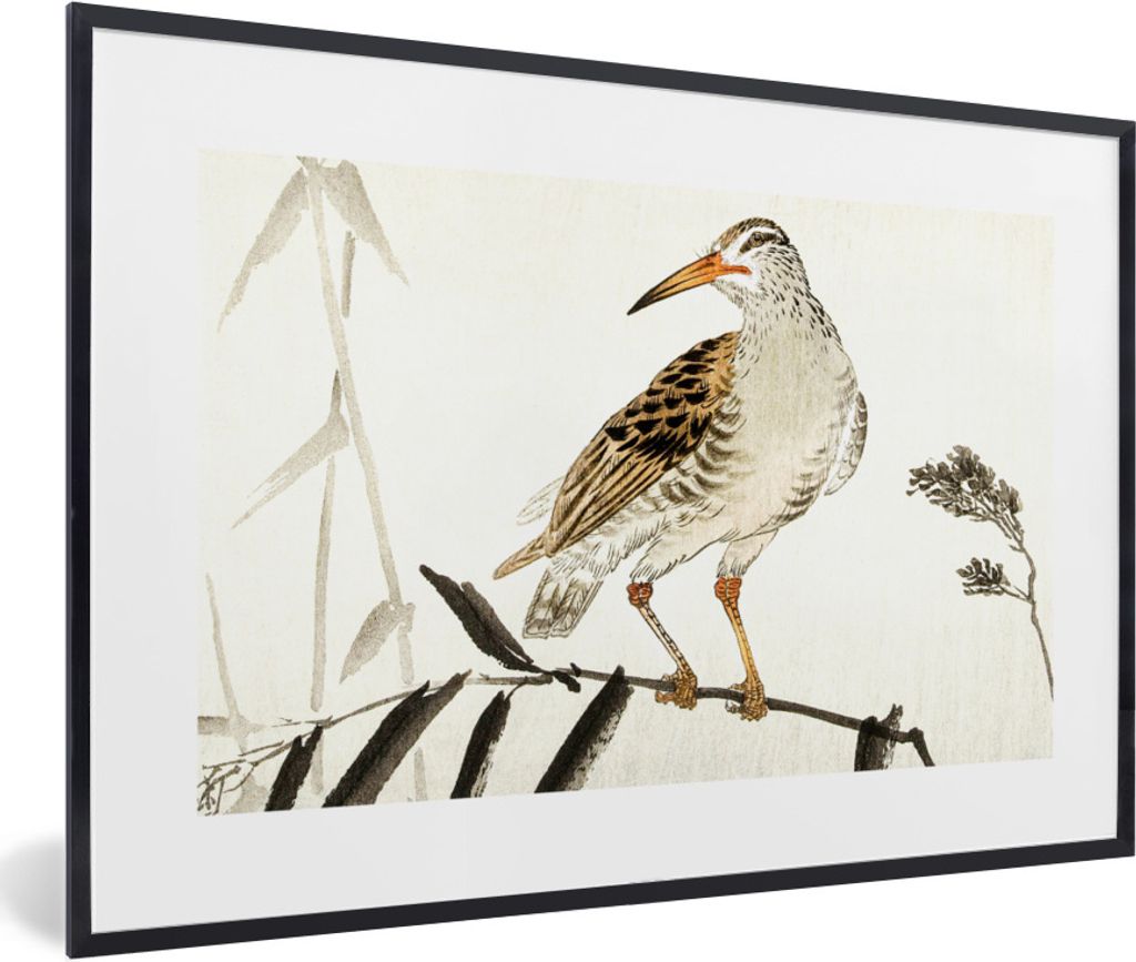 MuchoWow Gerahmtes Poster Vogel - Baum - Blätter - Vintage - Japendi 90x60 cm - Poster mit Schwarzem Bilderrahmen Wandposter Rahmen Foto Bilder ...