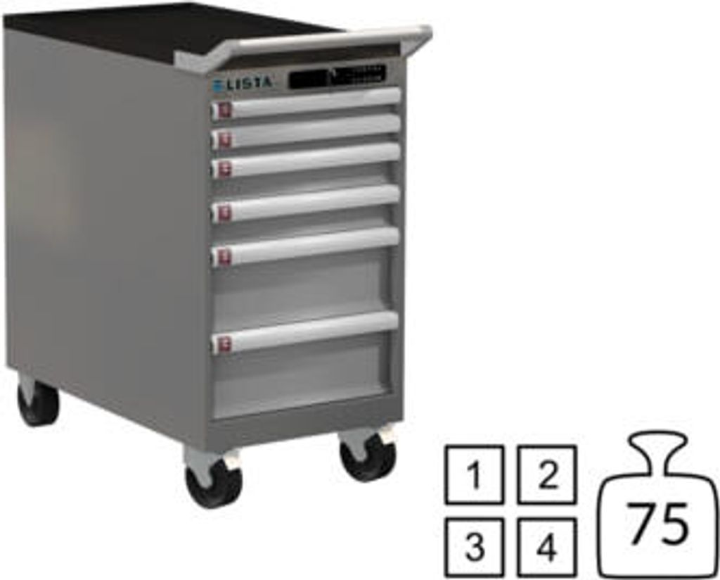 Lista Schubladenschrank - fahrbar - 78.458.521 - 840 x 411 x 725 mm (HxBxT) - 6 Schubladen - 75 kg - Code Lock - NCS S 6502-B/RAL 7035