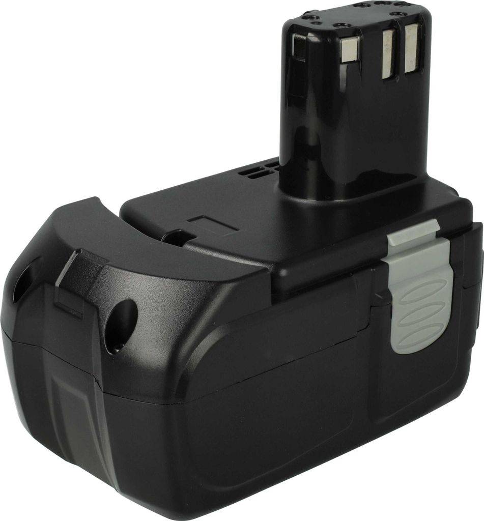 A black power tool battery pack is shown against a white background.
