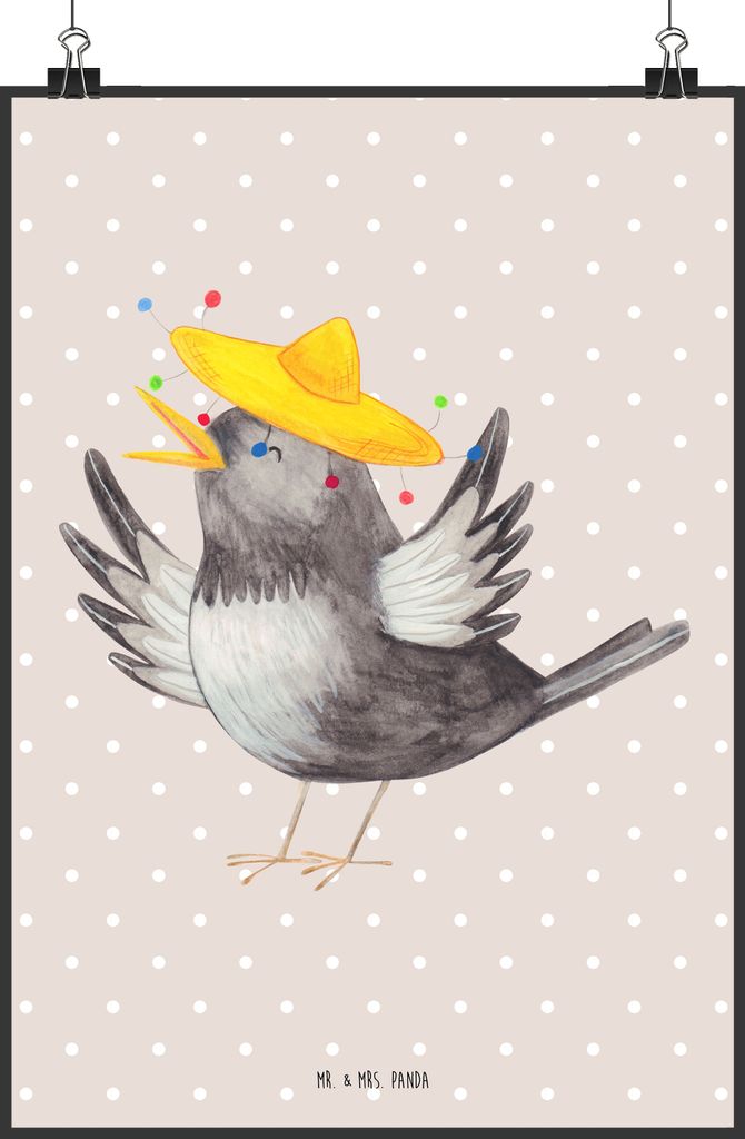 Mr. & Mrs. Panda Bild Rabe Sombrero DIN A2 - Beige Pastell Produktbild 