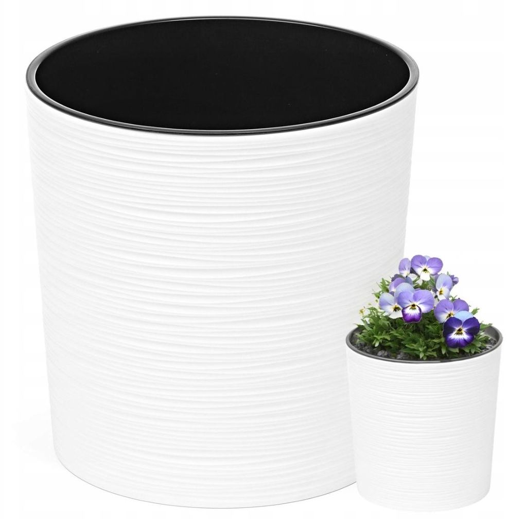 Weißer Gartentopf, 19 cm, runder Topf mit Einsatz für Terrasse und Balkon