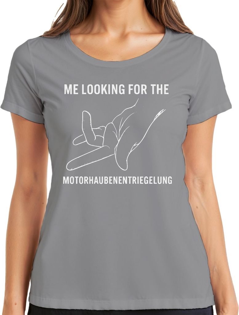 Me looking for Motorhaubenentriegelung KFZ Schrauber Geschenk Damen T-Shirt, Grau, M
