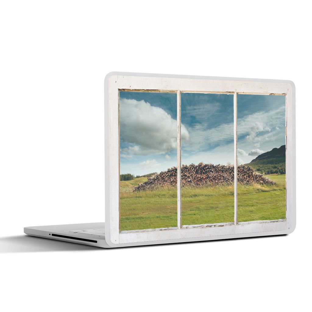 MuchoWow Laptop Aufkleber Sticker Cover Durchblick - Baumstämme - Wolken 40x30 cm - Laptop Dekoration - Selbstklebend