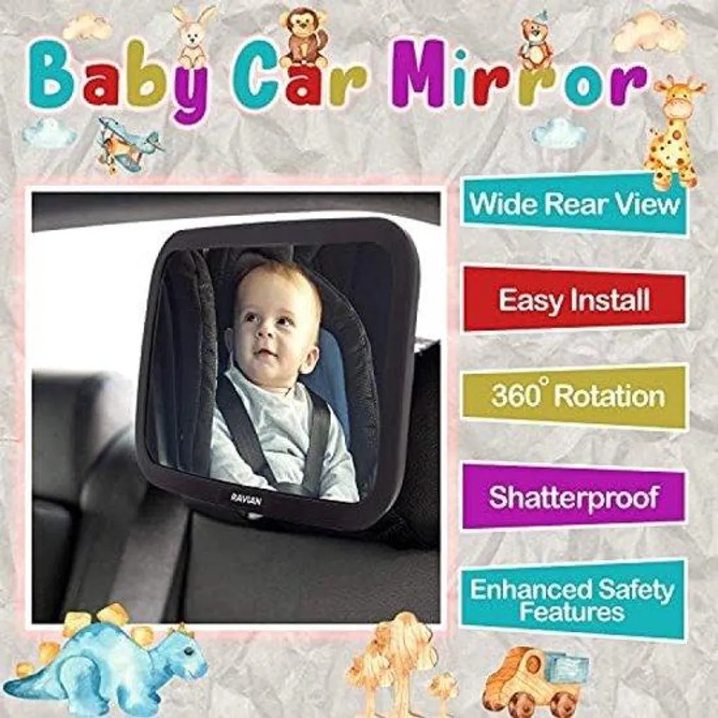 Rétroviseur bébé pour siège arrière, miroir acrylique incassable pivotant
