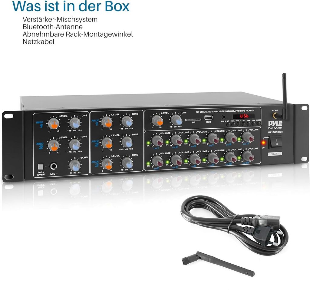 Pyle 8 Kanal Verstärker, Mini Verstärker, 400W-Bluetooth Verstärker, Mehrzonen- Stereo Verstärker, Sound Mixer, Amplifier- mit RCA, USB, AUX