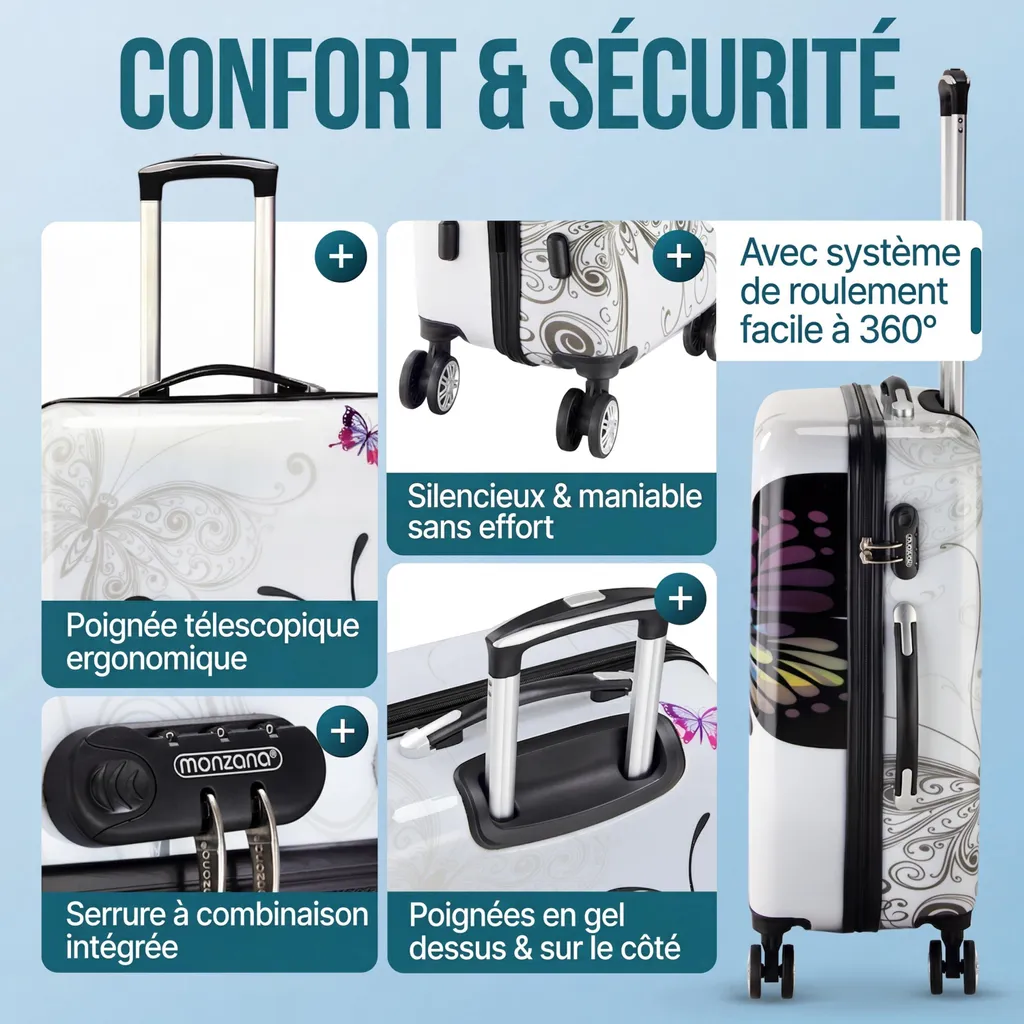 Valise rigide MONZANA 66L taille moyenne : bagage de soute robuste