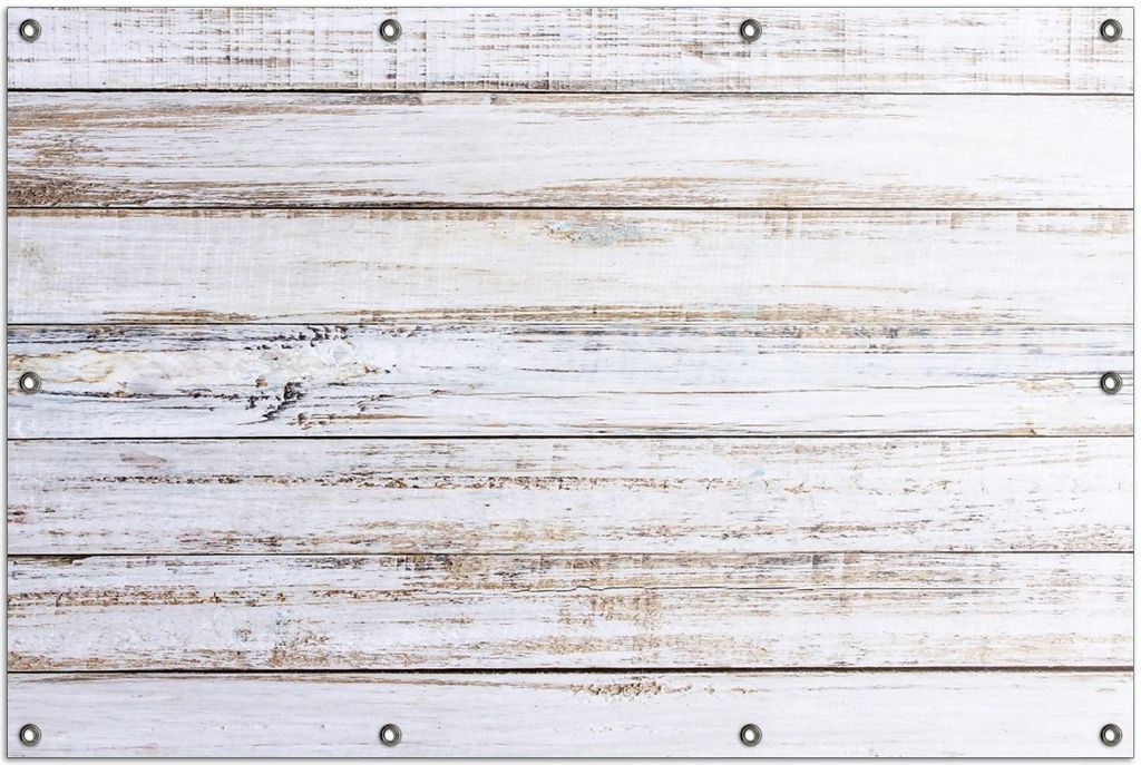 Wallario Outdoor-Poster für Garten oder Balkon, Motiv Helle Holzstruktur - Muster - Alter Dielenfußboden, in ca. 100 x 150 cm