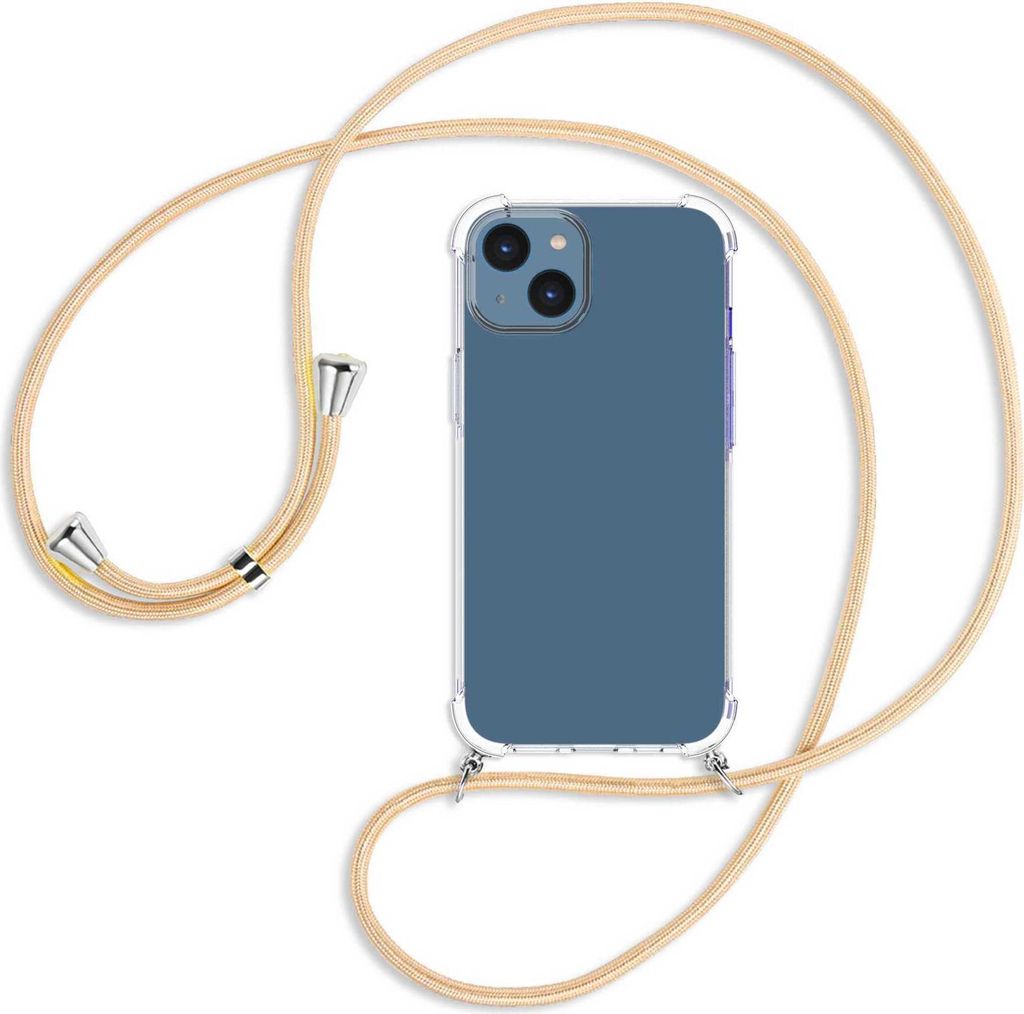 Handykette Backcover-Schutzhülle mit Band (Metall silberfarben) für Apple iPhone 14 (6.1'') - Goldkordel