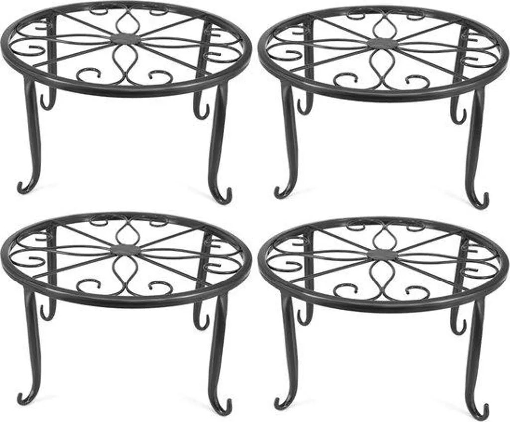 Porte-plante en métal noir lot de 4 socles en acier pour pot de fleurs