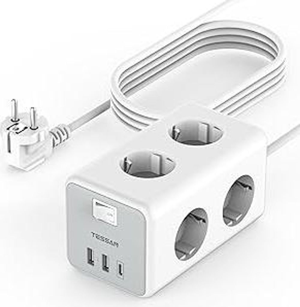 TESSAN 6 Fach Mehrfachsteckdose mit USB C, Verlängerungskabel 5M Verteilersteckdose, Steckdosenleiste mit 3 USB, 9 in 1 Steckerleiste mit Schalter...