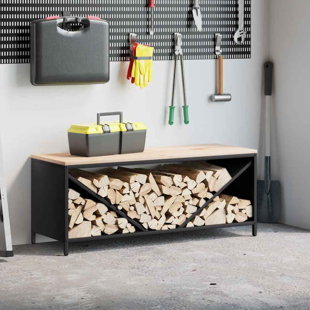 Eleganten-Stil Brennholzregal mit Holzplatte Schwarz 100,5x35,5x40 cm Kaminholzregale 2025 - Cloris6456372