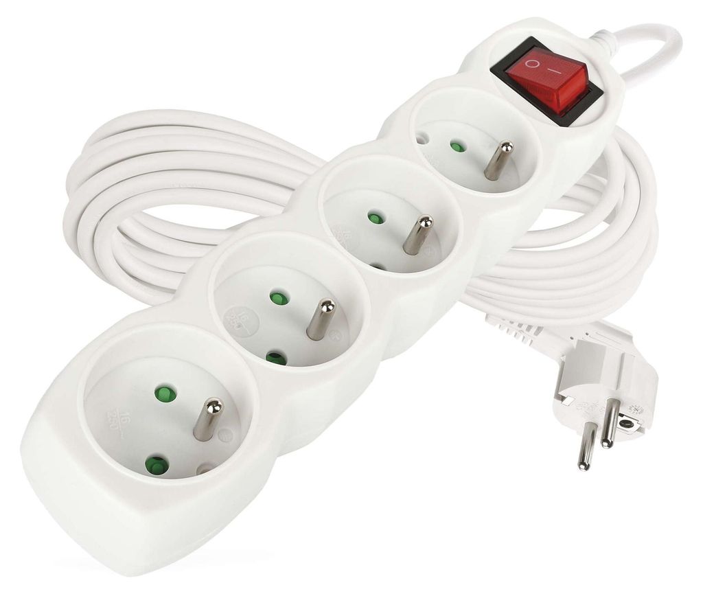 Prodlužovací kabel 7 m / 4 zásuvky / s vypínačem / bílý / PVC / 1,5 mm2