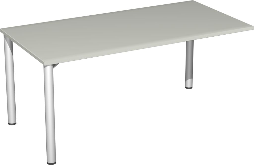 Schreibtisch feste Höhe, einseitig zurückgesetzt, 1600x800x720, Lichtgrau/Silber