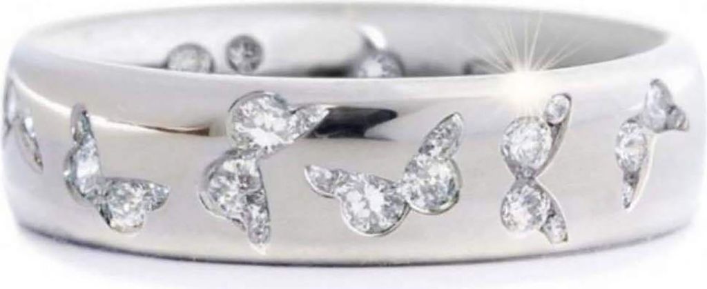 Glänzender Damenring mit Schmetterlingsmuster, Edelstahl, exquisiter gemischter Damen-Fingerring für Hochzeit-Weiß,US 11