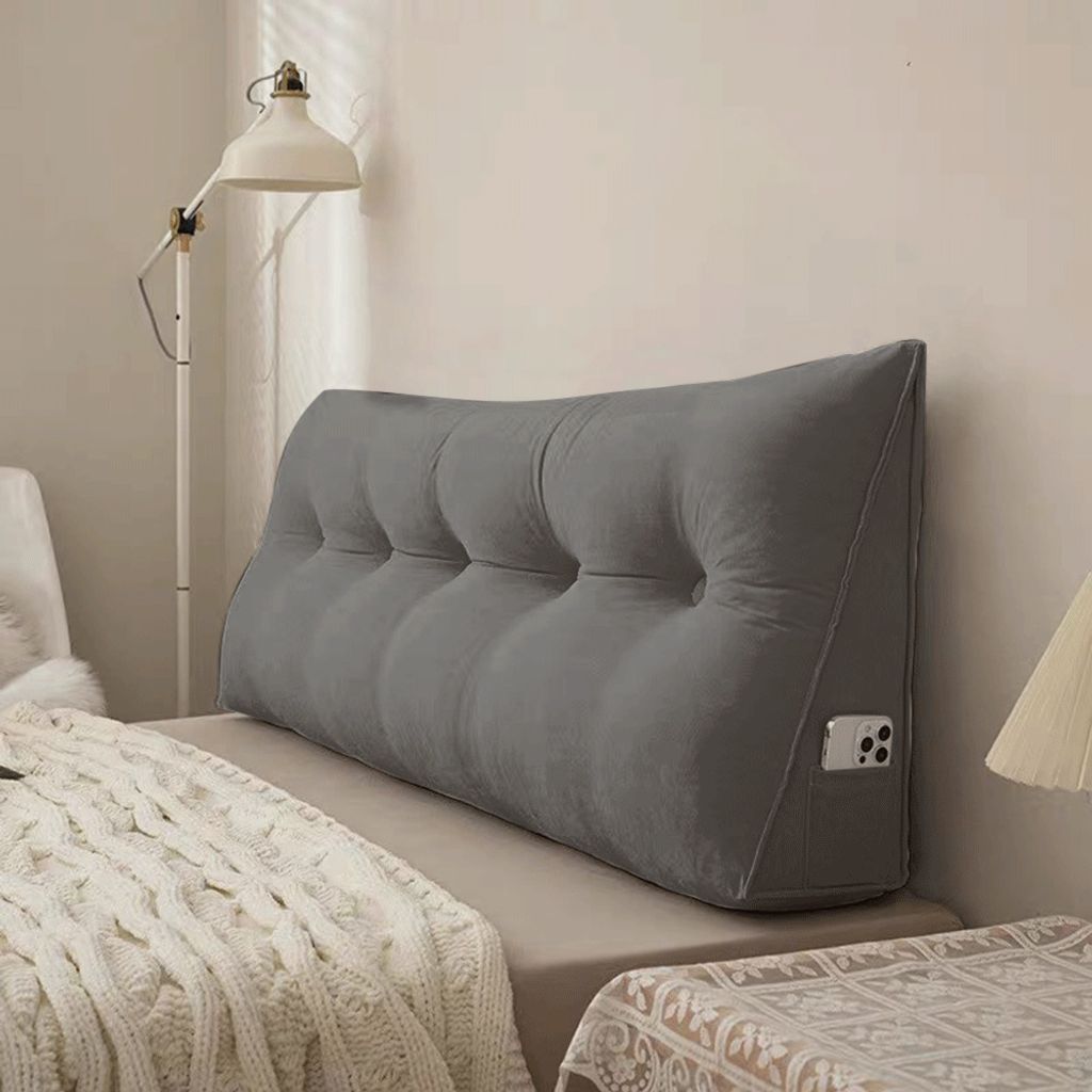 Rückenkissen Bett 160cm,Samt Rückenlehne Kissen,Keilkissen Bett kopfteil, Waschbar Lesekissen Lendenkissen Nackenstüzkissen für Bett und Sofa grau