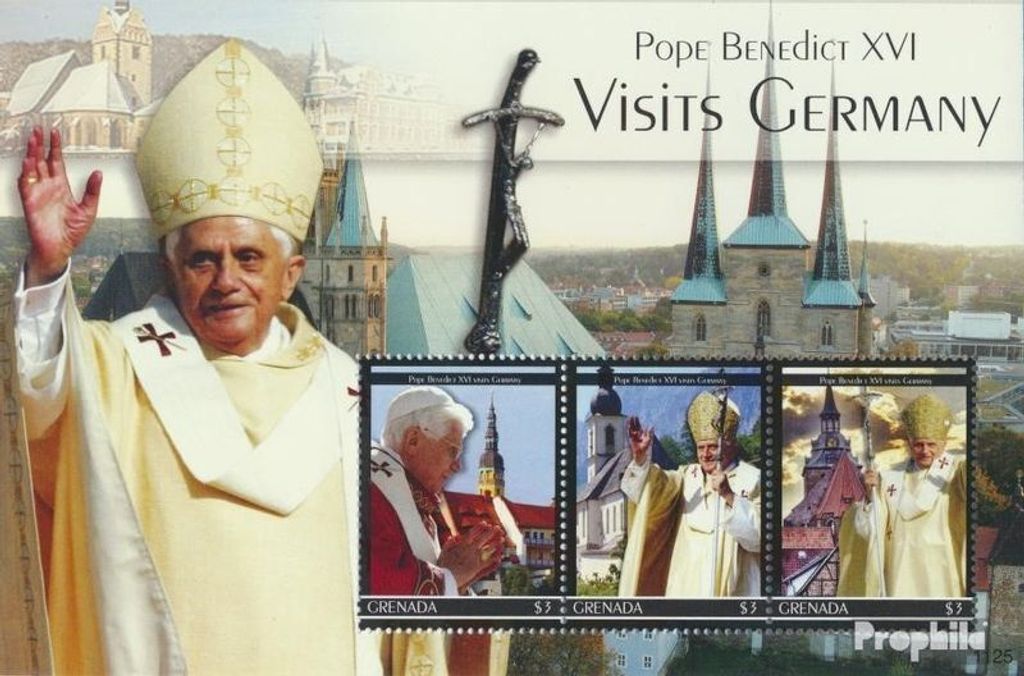 Briefmarken Grenada 2011 Mi 6433-6435 Kleinbogen (kompl.Ausg.) postfrisch Deutschland-Besuch Papst Benedikt XVI.