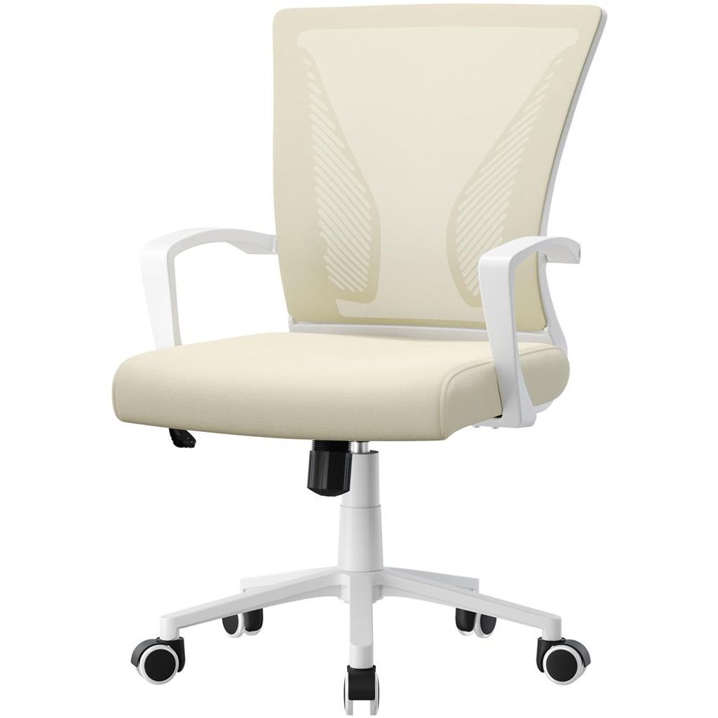 Yaheetech Bürostuhl ergonomischer Schreibtischstuhl, höhenverstellbarer Drehstuhl, Sportsitz Mesh Netz Stuhl, Beige