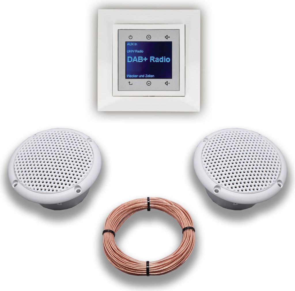 BERKER Unterputz DAB+ Radio 29848989 polarweiß glänzend mit 1fach Rahmen Berker + 2 x Feuchtraum / Badezimmer - Deckenlautsprecher Einbaulautspre...