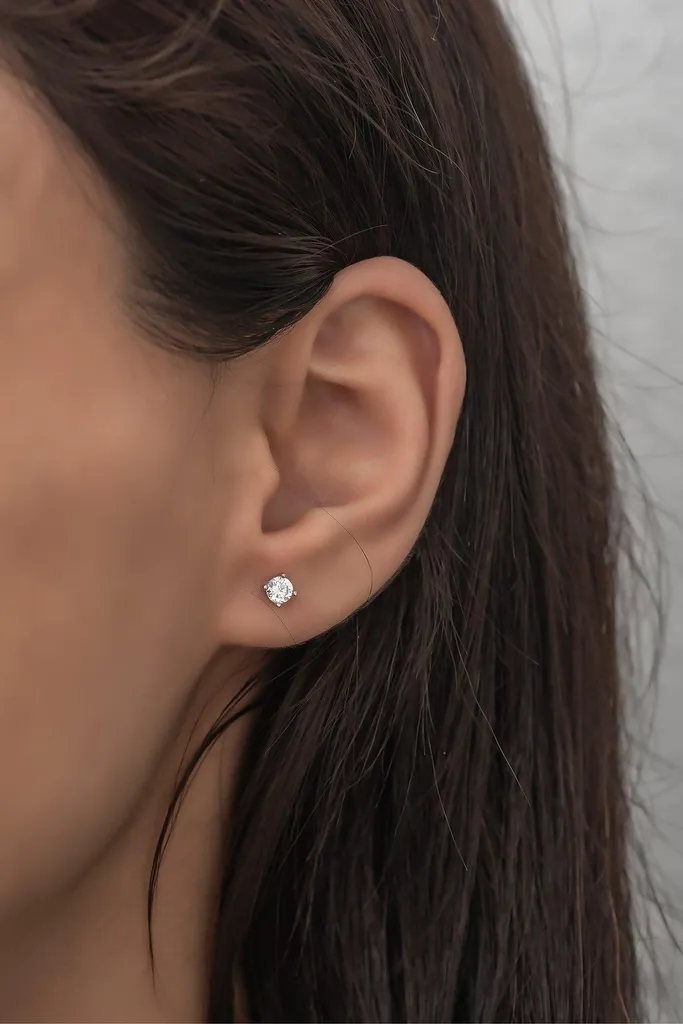 Boucles d'oreilles solitaire argent 925 rhodié et zircone 4mm femme