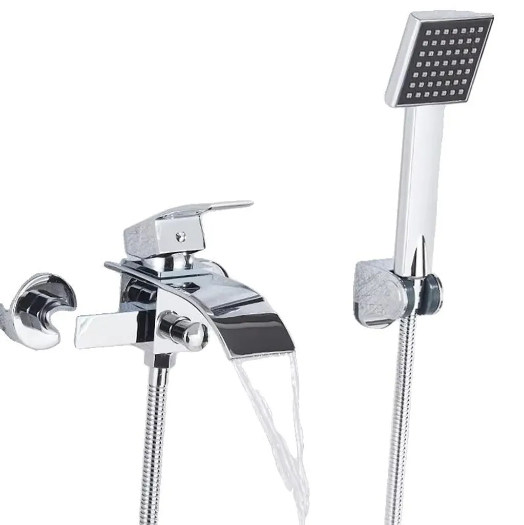 Robinet de baignoire mural chrome anti-calcaire, mitigeur contemporain