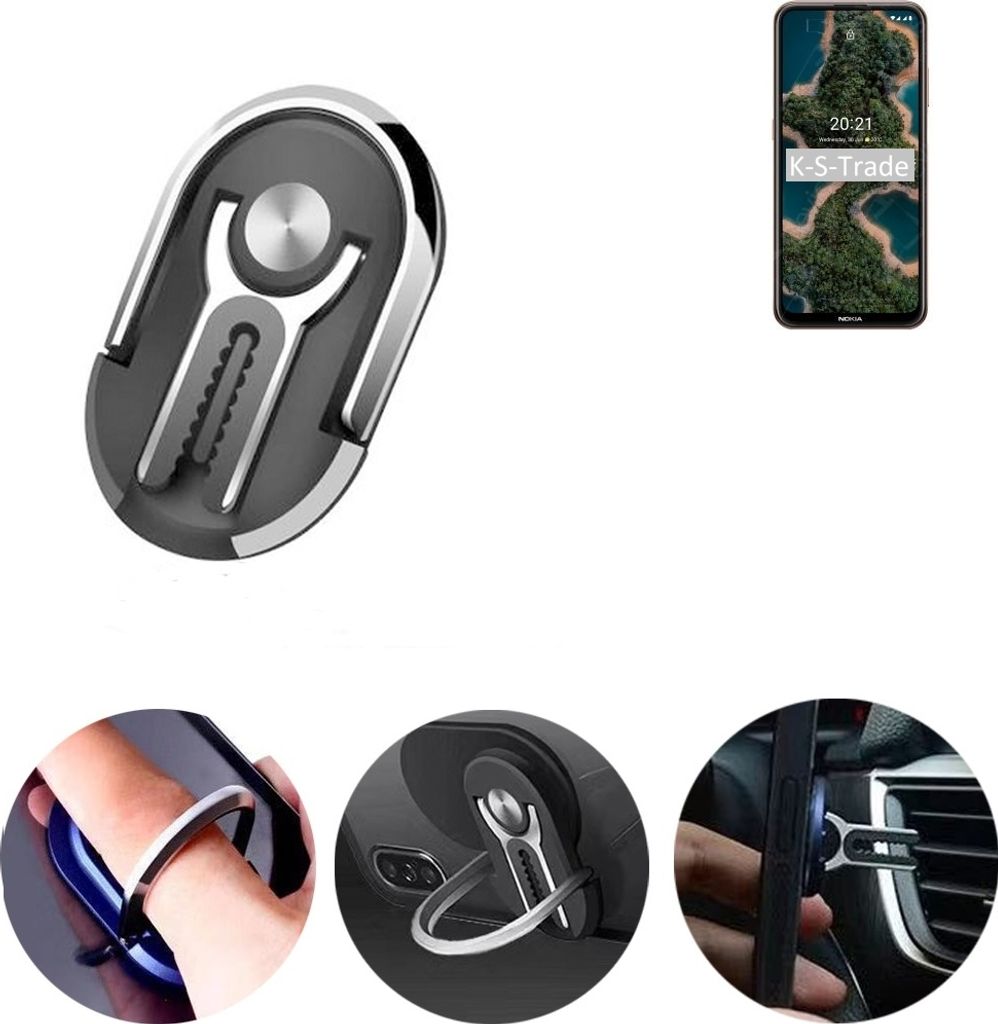 K-S-Trade 3in1 Smartphone-Ring Handy-Ring kompatibel mit Nokia X20 Fingerhalterung Handyring Tischständer Lüftungsgitter-Halterung Tisch Ständer
