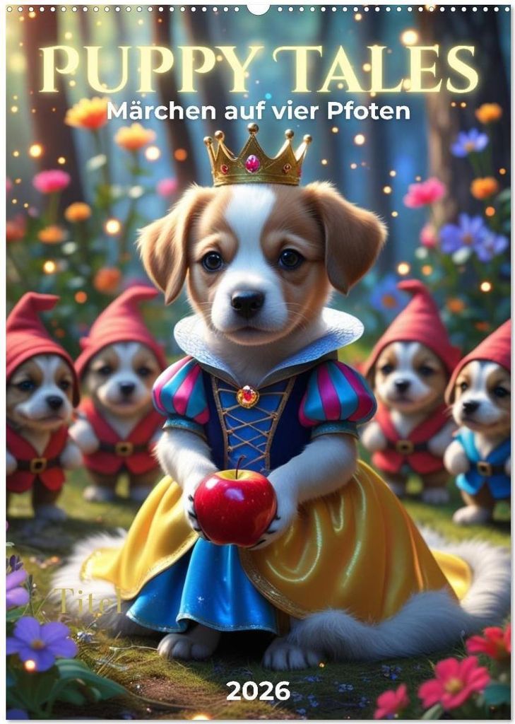Puppy Tales - Märchen auf vier Pfoten (Wandkalender 2026 DIN A2 hoch), CALVENDO Monatskalender