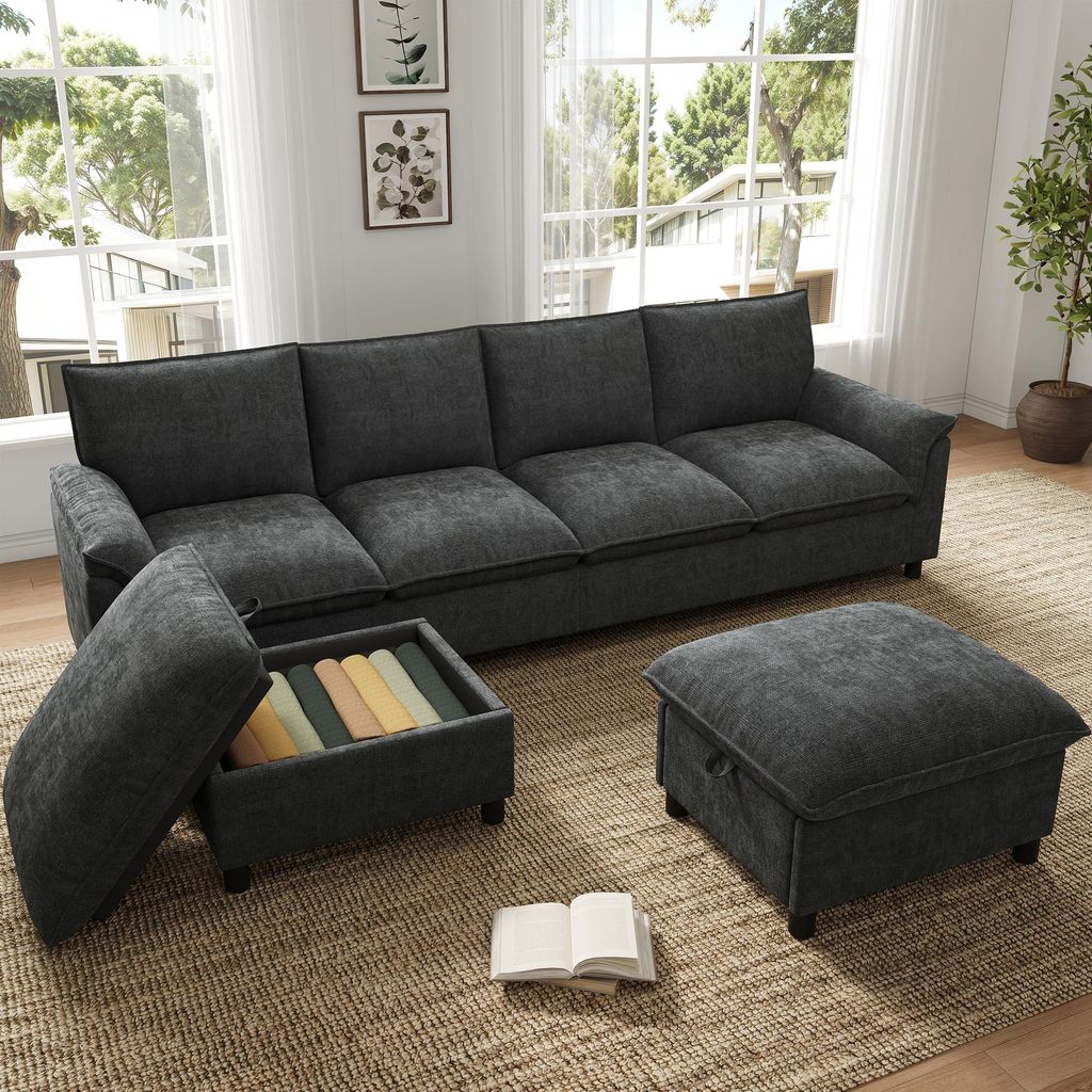 STILVORA Cloud-Sofa U-Form als modulares Ecksofa mit Deep-Seat-Design, U-Sofa mit 2 beweglichen Fußhockern, Wohnlandschaft mit hoher Rückenlehne ...
