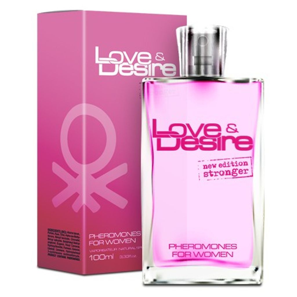 A bottle of perfume and its packaging are displayed against a white background.