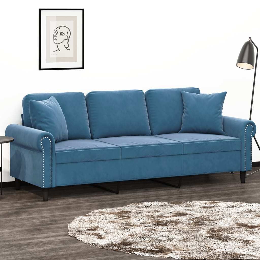 Maison Exclusive - 3-Sitzer-Sofa mit Zierkissen Blau 180 cm Samt