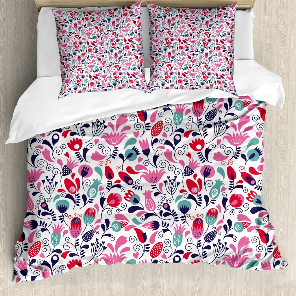 Set Letto ABAKUHAUS Tulipani - Design Rosa Verde Rosso 155x220cm