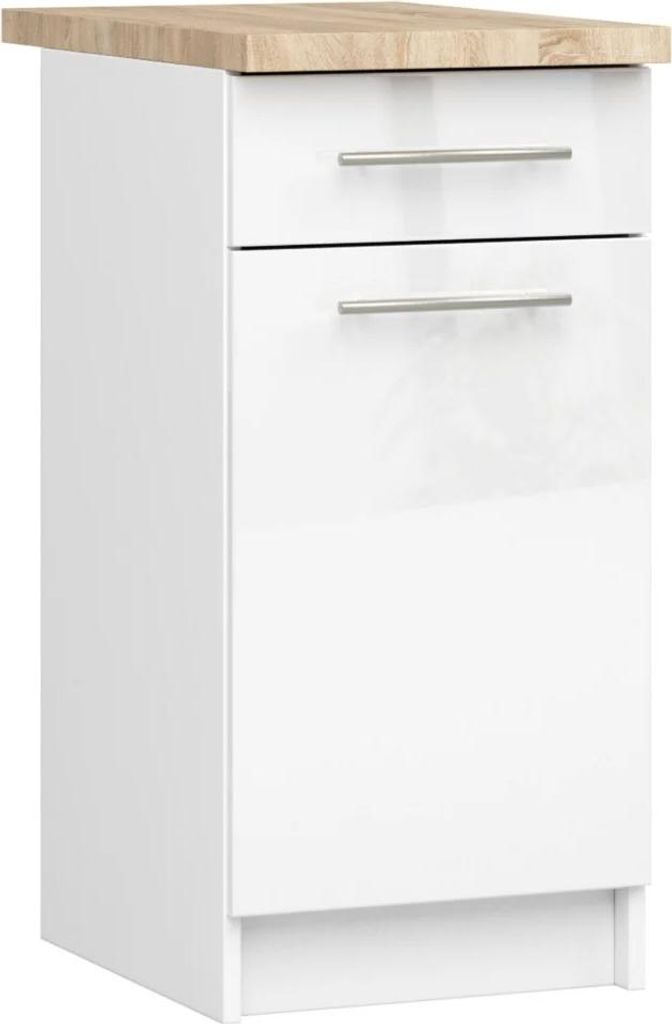 Unterschrank 40 cm VERMINA mit Schublade – weiß / weiß glänzend