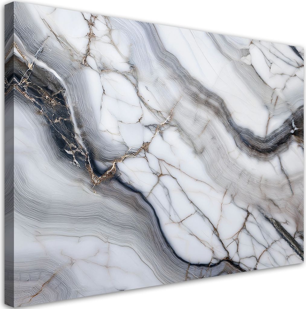 Leinwandbild Grauer Marmorstein mit Gold Abstrakt 90x60 Feeby Weiß bild für die wand bereit zum aufhängen