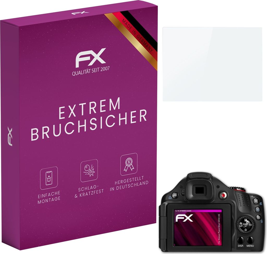 atFoliX FX-Hybrid-Glass Displayfolie kompatibel mit Canon PowerShot SX40 HS Glasfolie