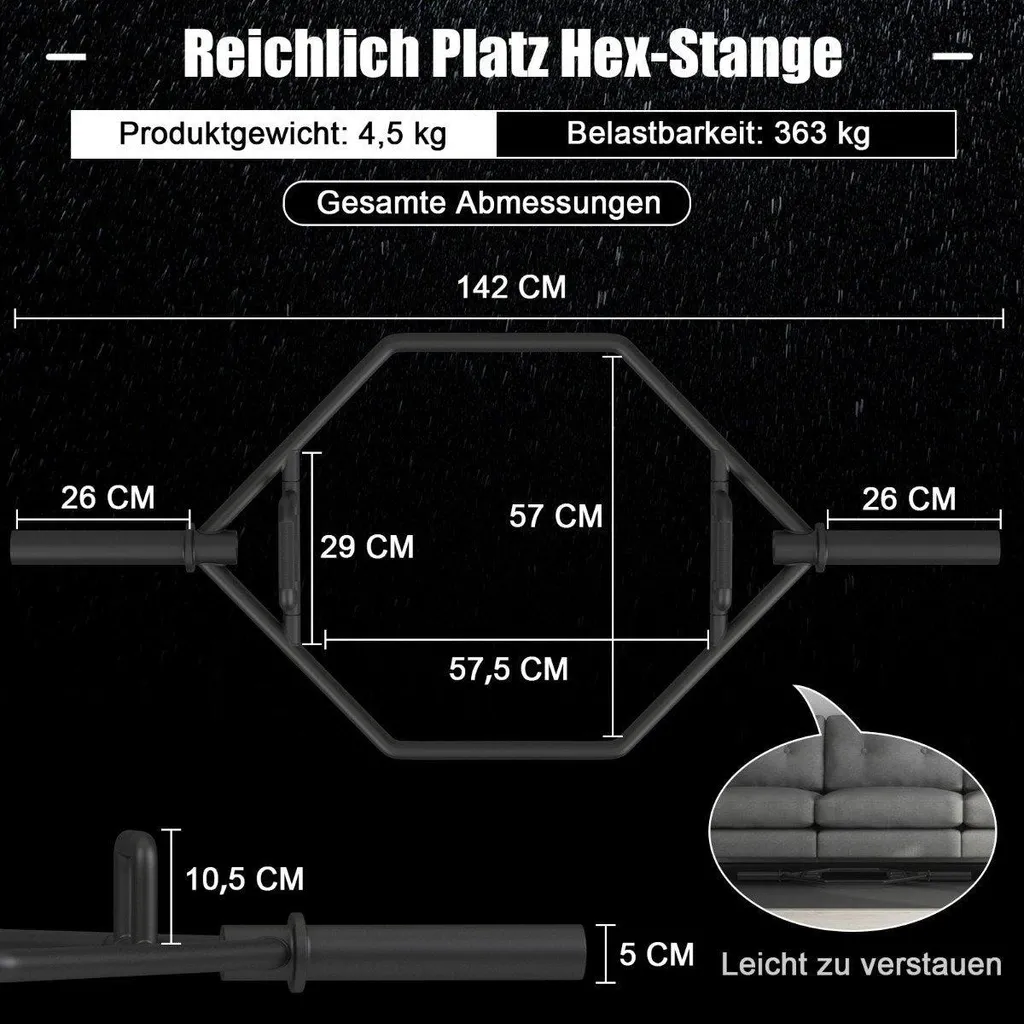 Barre Hexagonale Trap Bar avec Poignées Pliables - Capacité de 360 kg