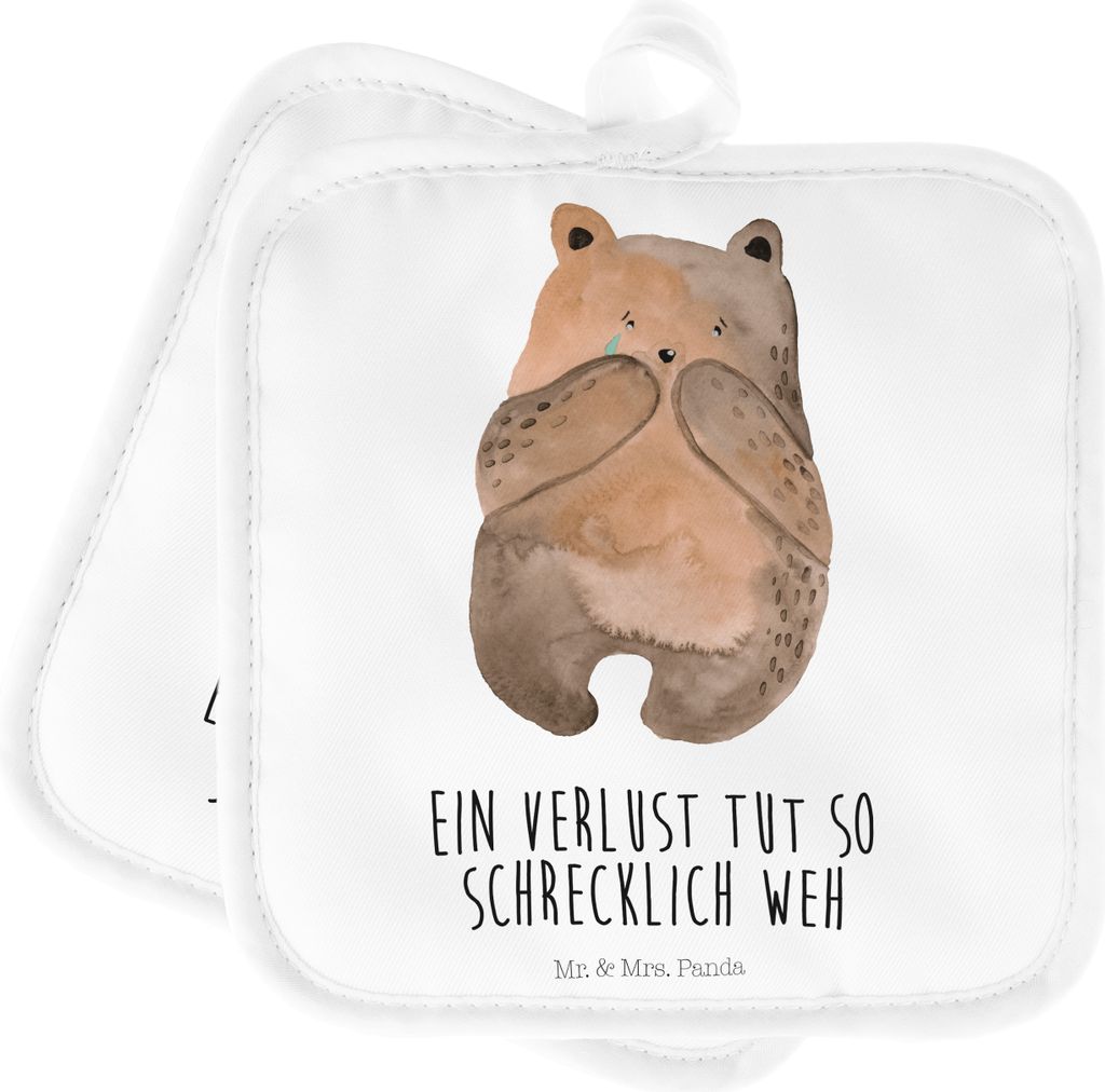Mr. & Mrs. Panda 2er Set Topflappen Bär Verlust - Weiß - Geschenk, Topflappenset, topfhalter, Kochlappen, Topfuntersetzer, Ofenlappen, Teddy