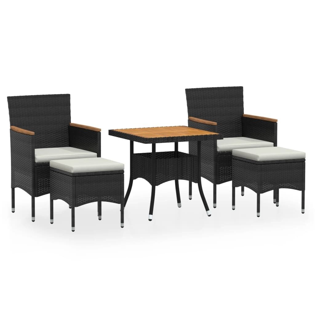 vidaXL 5-tlg. Garten-Essgruppe Poly Rattan & Massivholz Akazie Schwarz