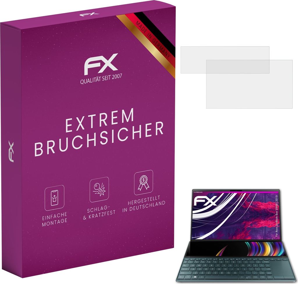 atFoliX FX-Hybrid-Glass Displayfolie kompatibel mit Asus ZenBook Duo UX481 (2019) Glasfolie