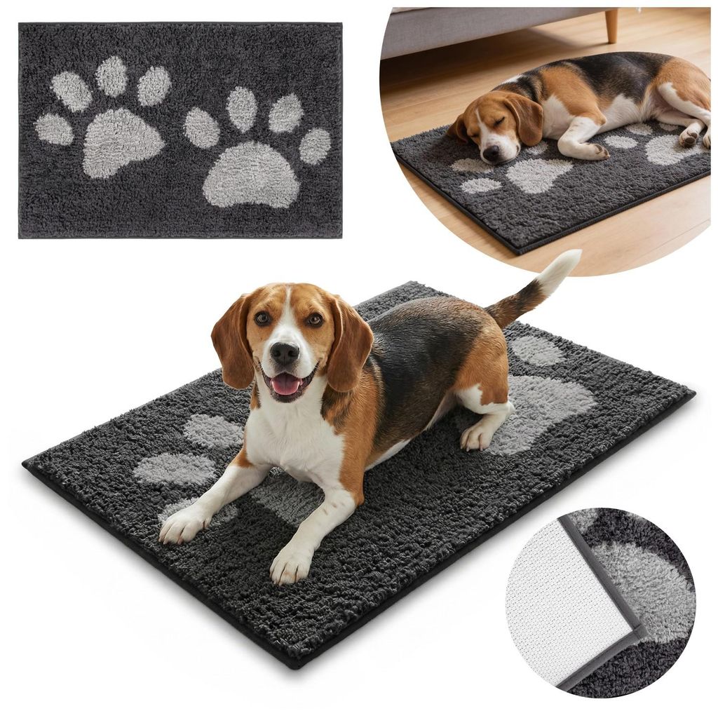Domarex Dogguru Soft Shaggy Paw Wasserdichte Futtermatte Hund Katze Saugfähige Napfunterlage Rutschfest Schmutzfangmatte Futterplatz, 45x70 cm