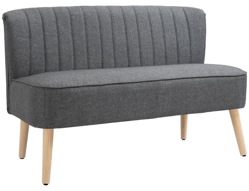 Sofa 2 Sitzer, Polstersofa Leinenoptik, Holzrahmen, Für Wohnzimmer Schlafzimmer, 117 cm, Grau