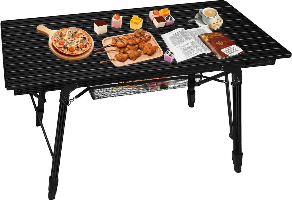 Table de camping pliante réglable en hauteur avec cadre en aluminium