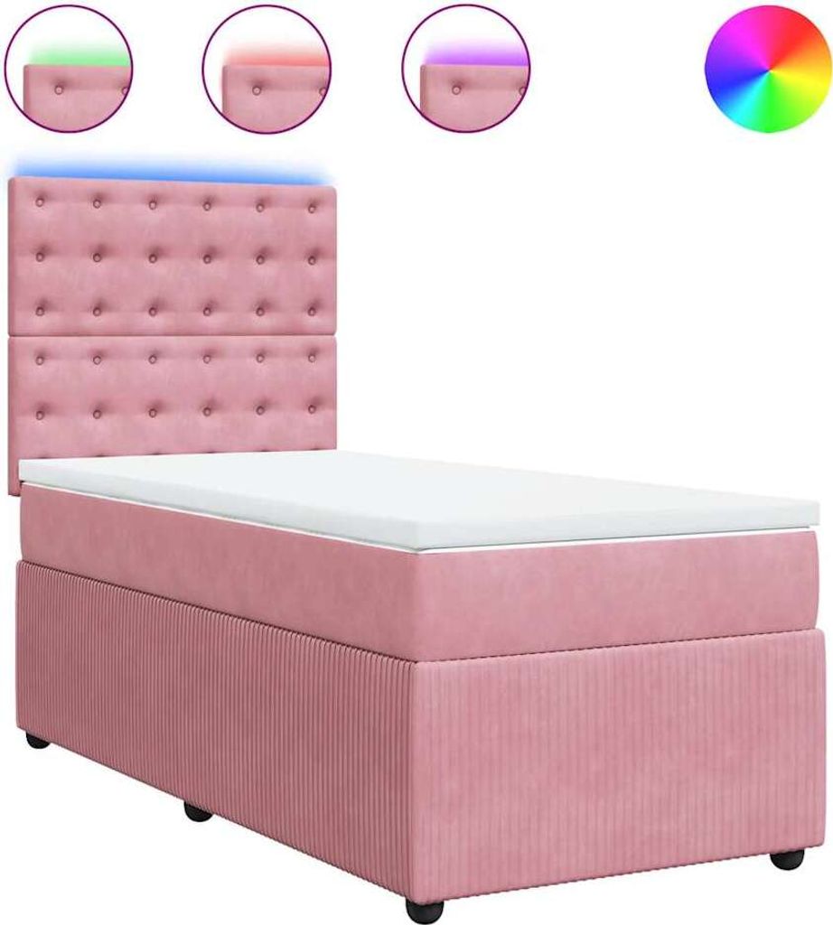 vidaXL Boxspringbett mit Matratze Rosa 90x200 cm Samt