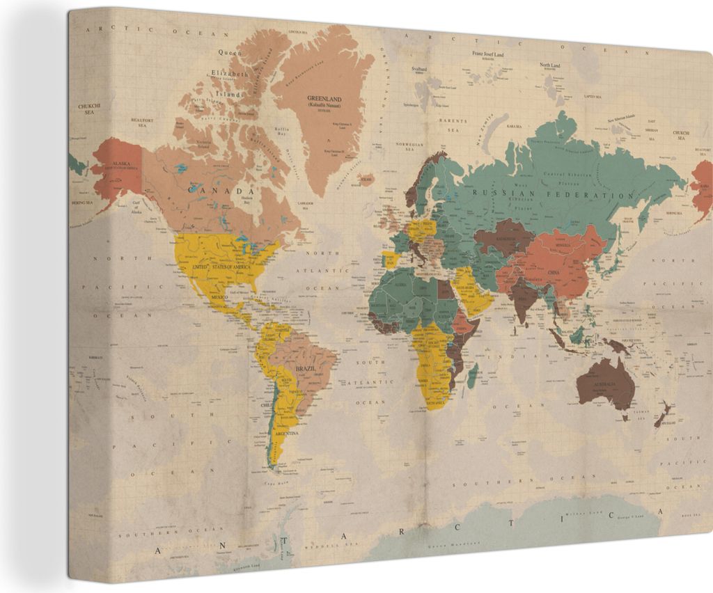 OneMillionCanvasses - Leinwandbilder - 150x100 cm, Weltkarte - Vintage - Atlas - Kind - Kind - Mädchen, Wandbilder Kunstdruck Wanddekoration - F...