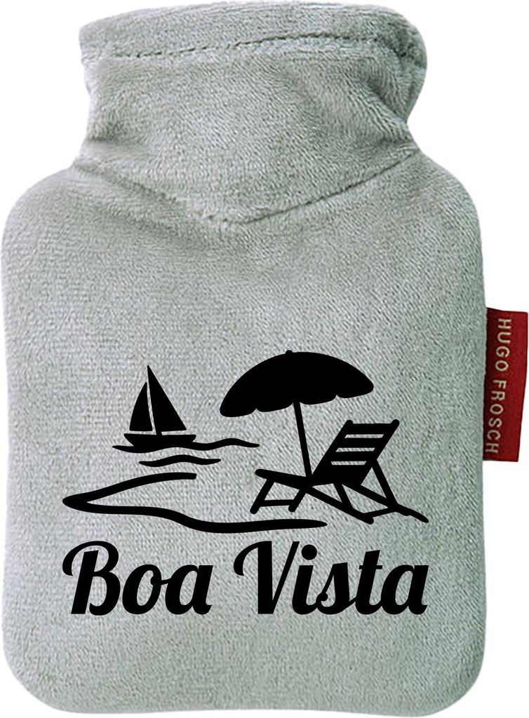 Huuraa Mini-Wärmflasche Boa Vista Inselmotiv Kap Verde 0,2 Liter Grey Mini Veloursbezug Taschenwärmer Geschenkidee